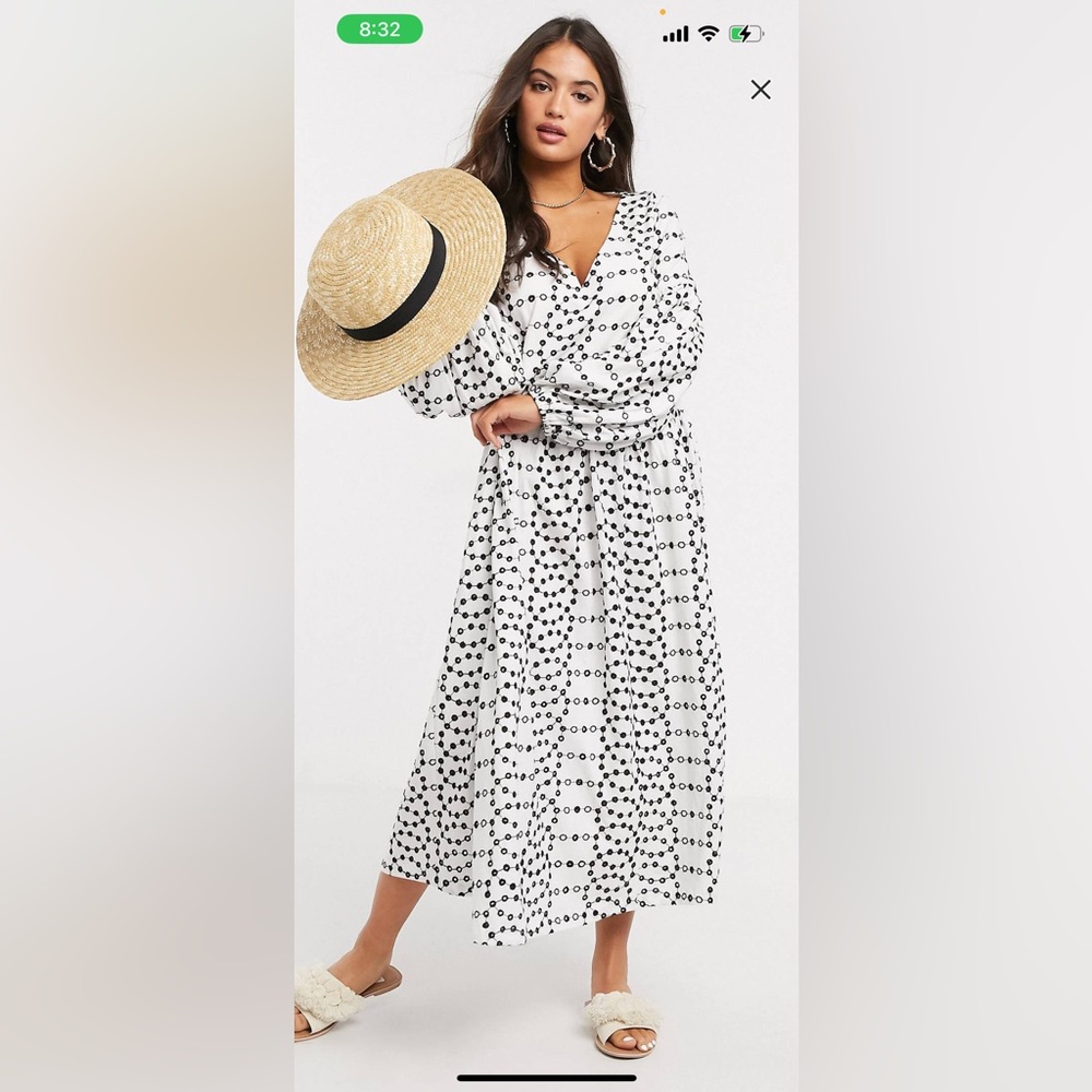 ASOS design contrast sitch Broderie smock midi dress in black and white NWT sz 6